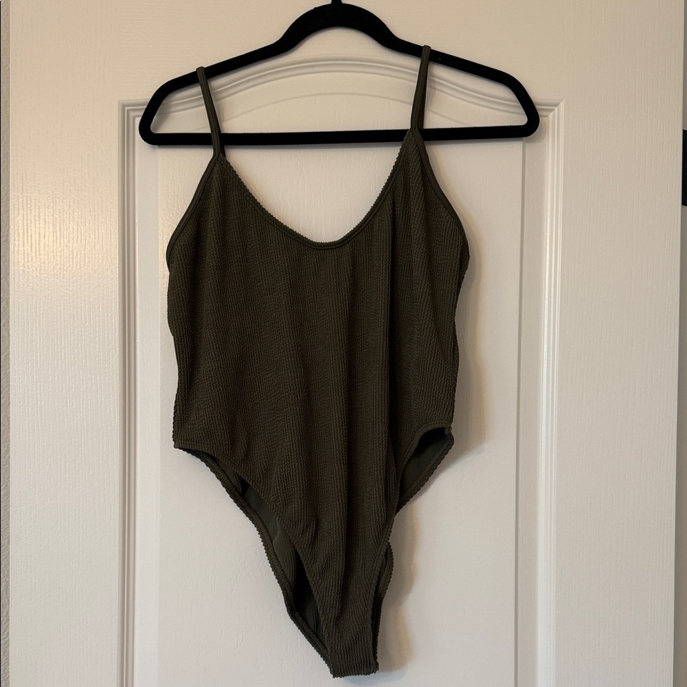Good American Always Fits Olive Green One Piece Swimsuit 5/6